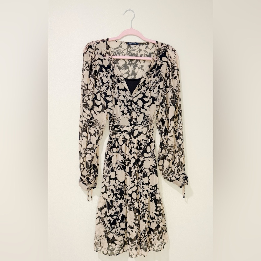 Tommy Hilfiger Black and Tan Floral Long Sleeve Dress